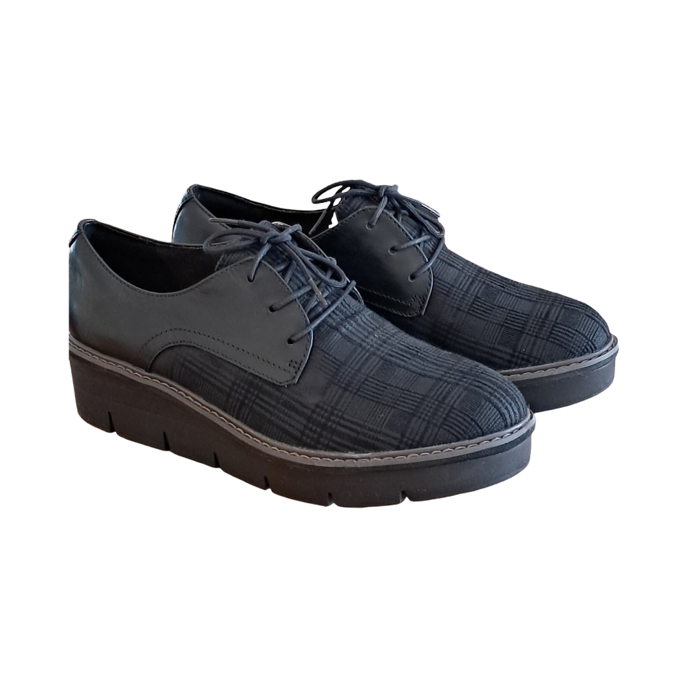 Clarks Airabell Tye Women's Black Leather Wedge Platform Oxfords New Size 10 - Picture 5 of 10